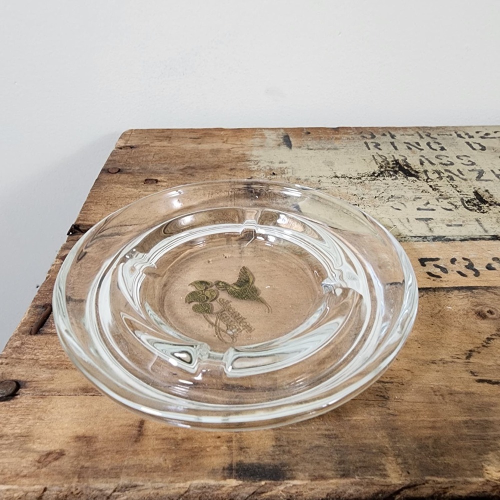 Vintage Sheraton Kauai hotel clear glass ashtray‎ with gold colored logo